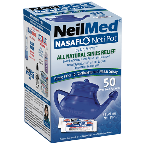 Picture of NasaFlo Neti Pot - Clear Design (Neti pot with 50 Saline Packets)