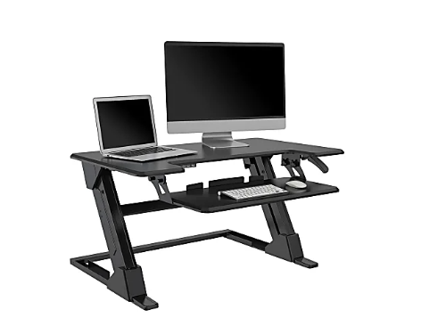 Picture of Standing Desk Riser With Keyboard Tray, 35.4''W x 5.1"-19.3''H x 23.2''D, Black