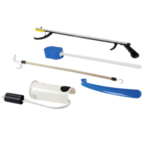 Picture of Hip Kit with Reacher, Contoured Sponge, Formed Sock Aid, Plastic Shoehorn, and Dressing stick